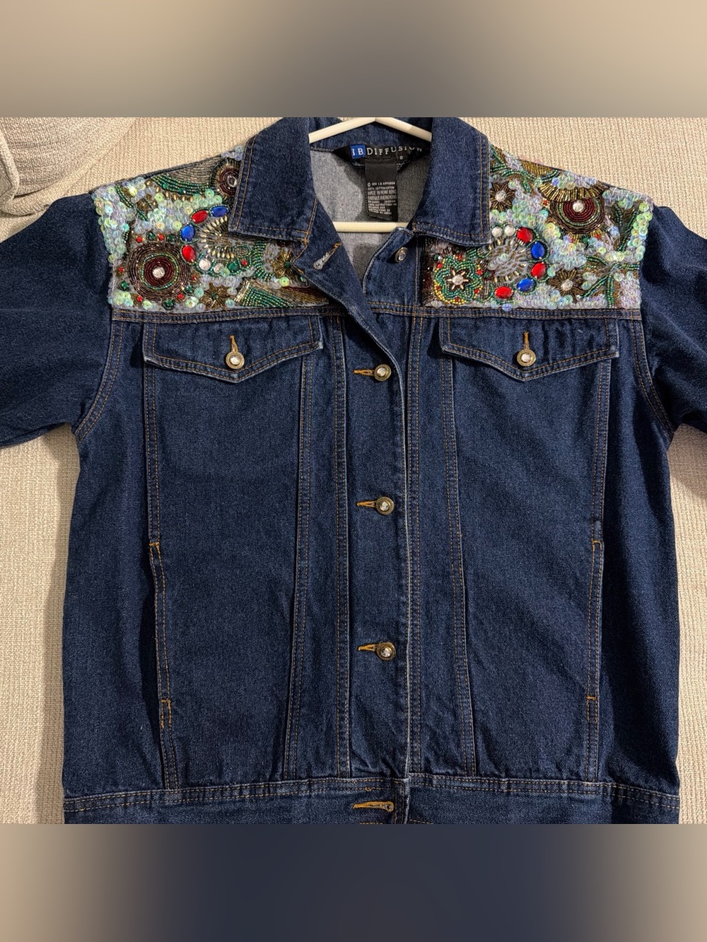 Embellished Dark Blue Denim Jacket -
